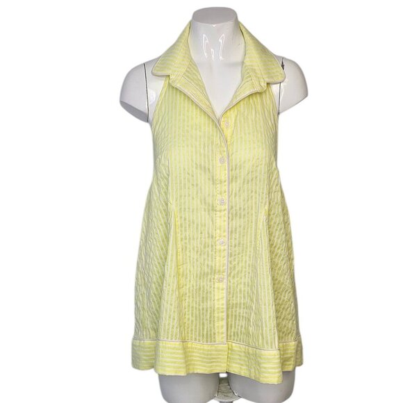 Anthropologie Button-Front Halter Swing Blouse Open Tie Back Striped Size Small - Picture 1 of 11